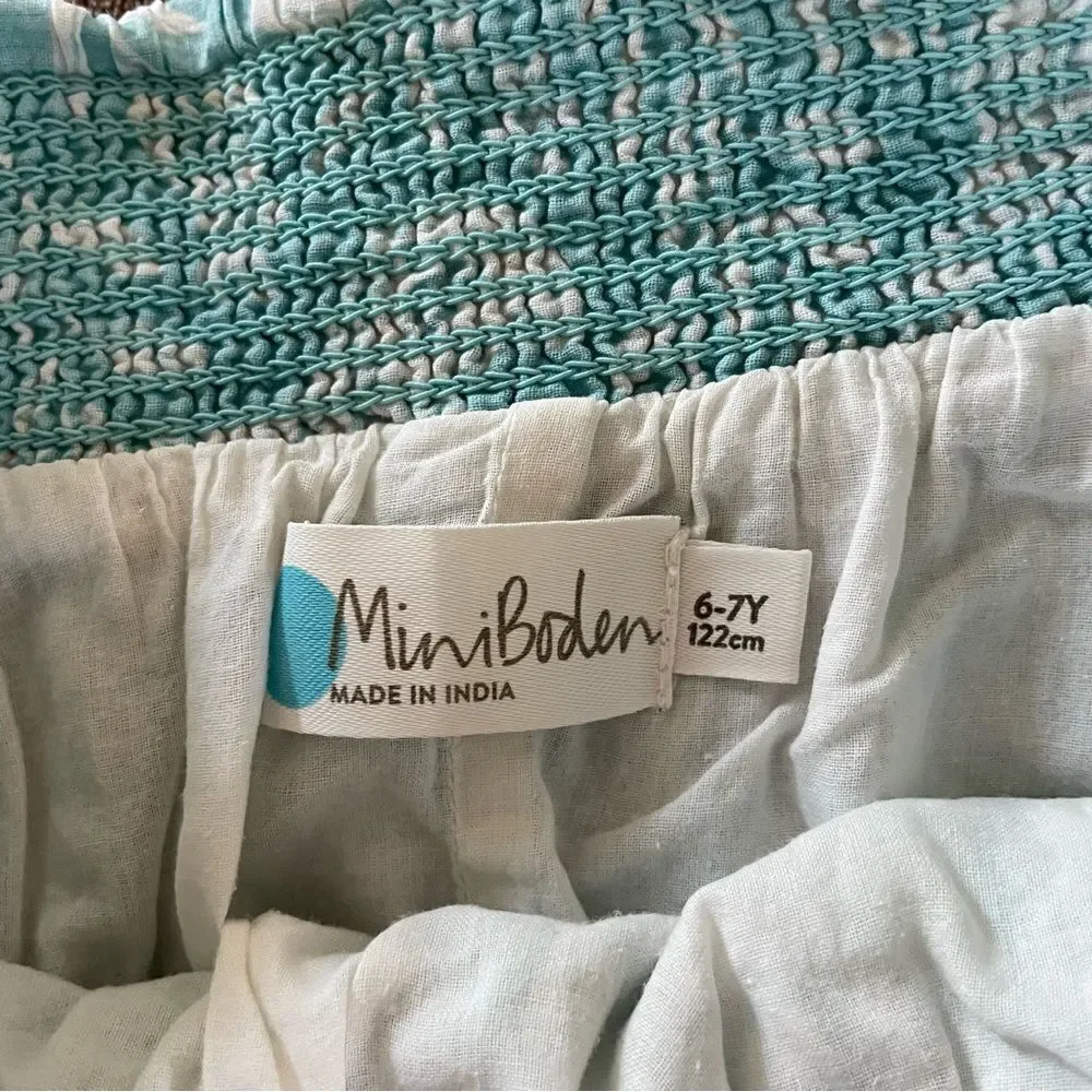 Mini Boden Girls Floral Blue Twirl Skirt with Bird Pattern Size 6-7
